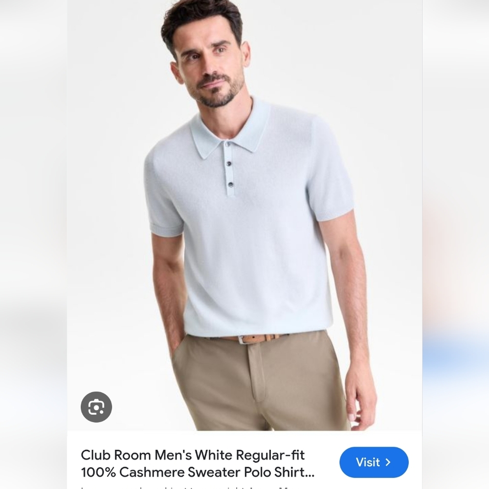 NWT Mens Club Room Cashmere Polo Sweater, Sz L